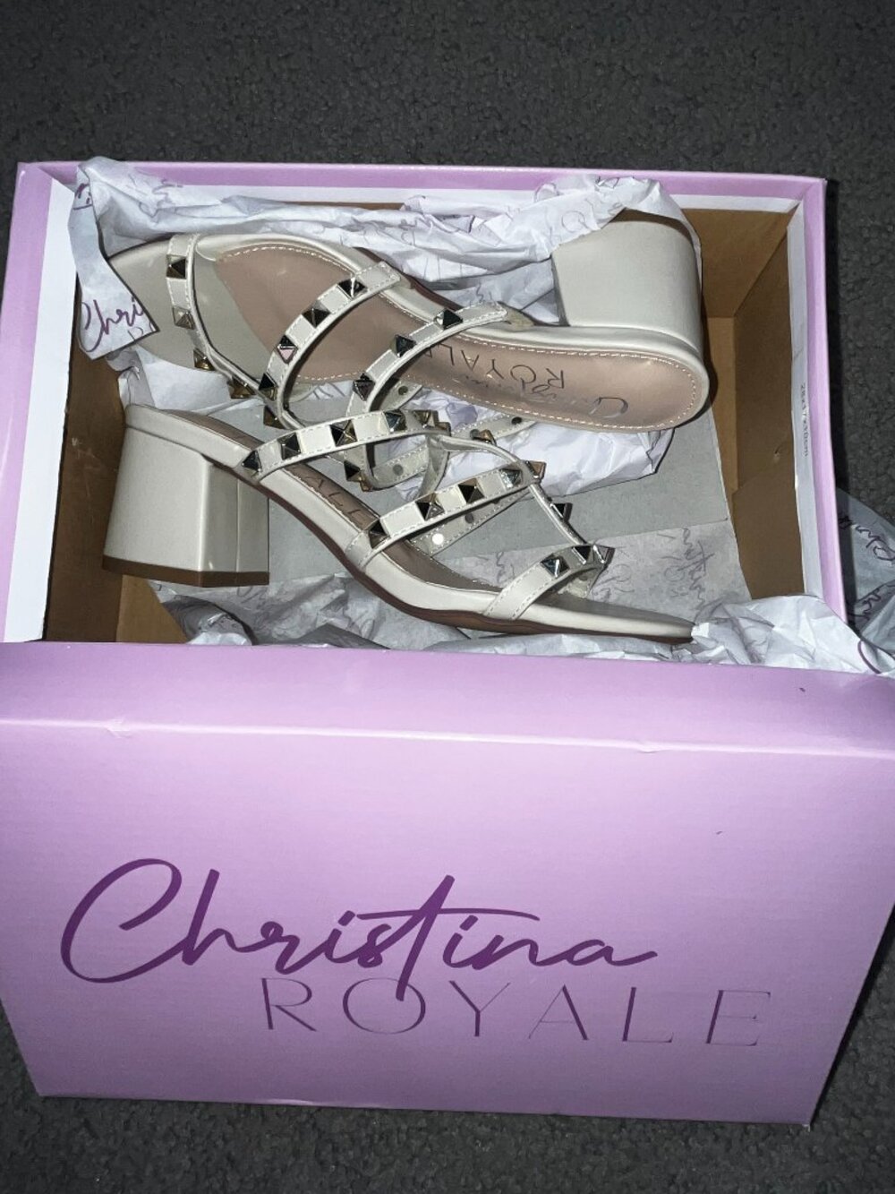 The Christina Royale Emma Rock Star Sandal in Bone - New in Box - Size 6.5